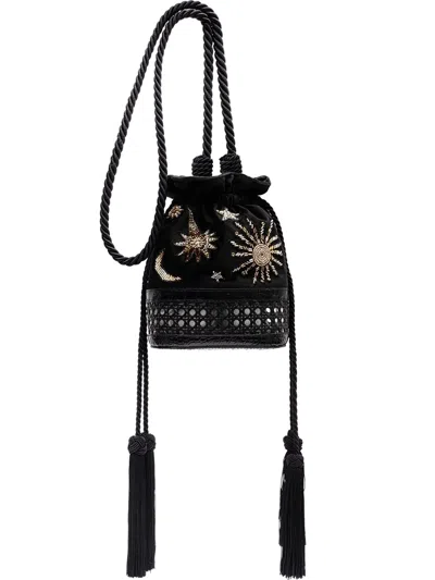 Isla Embroidered Velvet Bucket Bag