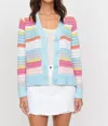 Isla Lauren Textured Stripe Vee Cardigan In Seafoam Multi In Blue