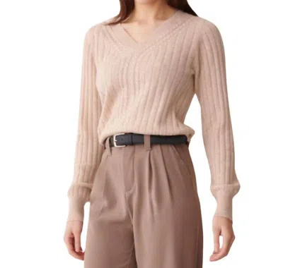 Isla Luna Cable Rib V-neck Top In Light Fawn In Brown