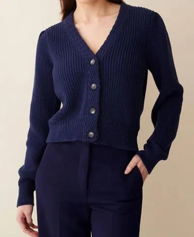 Isla Maya Rib V Cardigan In Navy In Blue