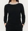 Isla Ruthie 3/4 Sleeve Crochet Collar Crew Sweater In Black In Black