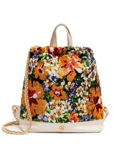 Isla Sequin-embellished Floral Backpack In Neutrals