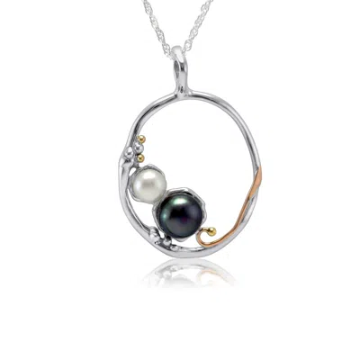 Isla Silver Women's Black / White / Silver Handmade Organic Pearl Duo Pendant