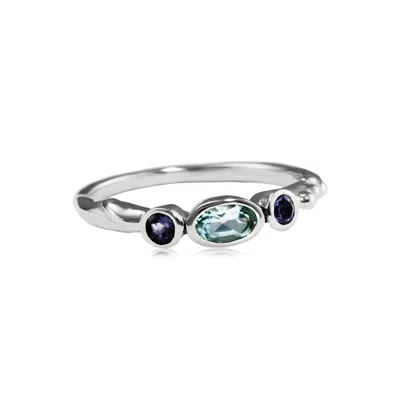 Isla Silver Women's Blue / Pink / Purple Dainty Iolite & Blue Topaz Ring