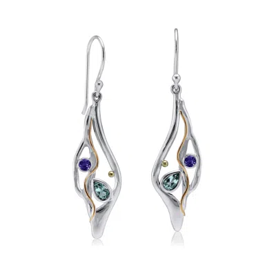 Isla Silver Women's Blue / Pink / Purple Organic Silver Drop Earrings With Blue Topaz & Iolite