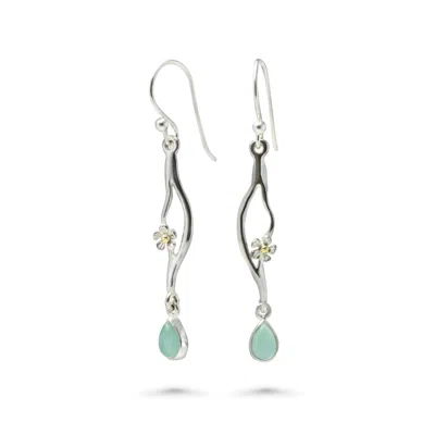 Isla Silver Women's Blue / Silver Aqua Chalcedony Flower Drop Earrings In Blue/silver
