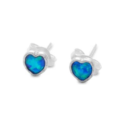 Isla Silver Women's Blue / Silver Blue Opal Heart Stud Earrings In Multi