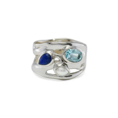 Isla Silver Women's Blue / Silver Blue Topaz, Pearl & Lapis Lazuli Silver Ring In Multi