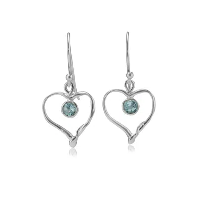 Isla Silver Women's Blue / Silver Handmade Blue Topaz Heart Drop Earrings