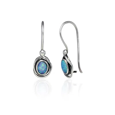 Isla Silver Women's Blue / Silver Handmade Dainty Opal Hook Earrings In Multi