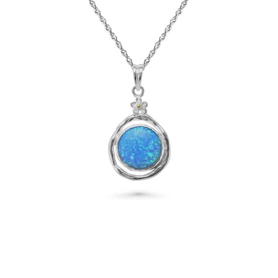 Isla Silver Women's Blue / Silver Handmade Sterling Silver Blue Fire Opal Pendant With Dainty Flower Detail