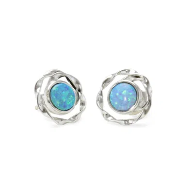 Isla Silver Women's Blue / Silver Intricate Opal Stud Earrings