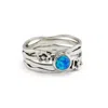 Isla Silver Women's Blue / Silver Multi-banded Blue Opal & Flower Ring