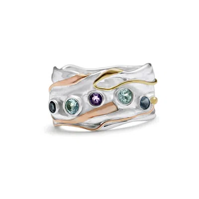 Isla Silver Women's Blue / Silver Organic Blue Topaz, Iolite, & Amethyst Statement Ring