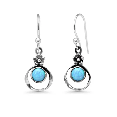 Isla Silver Women's Blue / Silver Sterling Silver Blue Fire Opal Earrings With Flower Detail In Multi