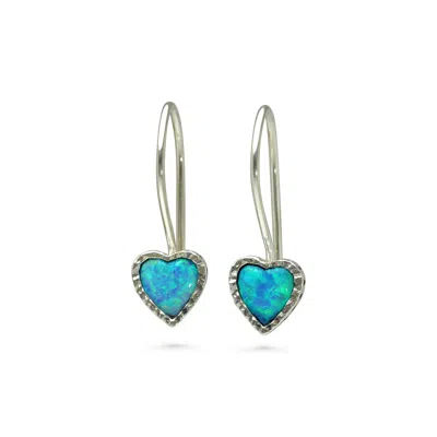 Isla Silver Women's Blue / Silver Sterling Silver Blue Fire Opal Heart Earrings In Multi