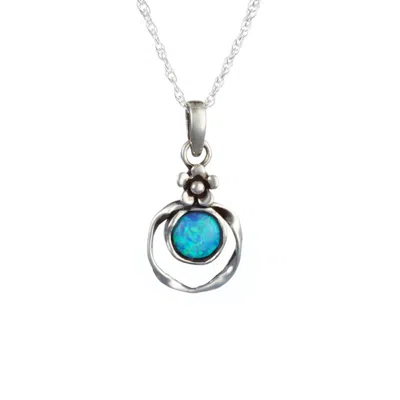 Isla Silver Women's Blue / Silver Sterling Silver Blue Fire Opal Pendant With Flower Detail
