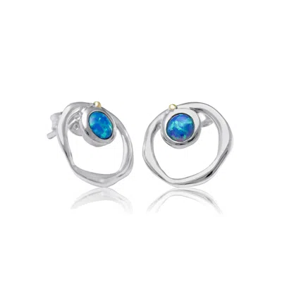 Isla Silver Women's Blue / Silver Vibrant Blue Opal Stud Earrings In Multi