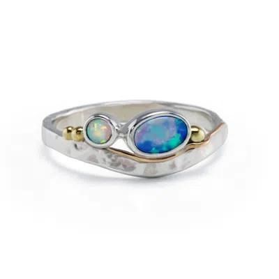 Isla Silver Women's Blue / Silver White & Blue Dainty Opal Ring In Multi
