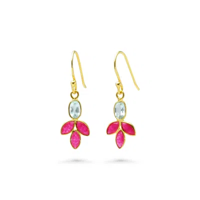 Isla Silver Women's Blue Topaz & Pink Quartz Gold Drop Earrings