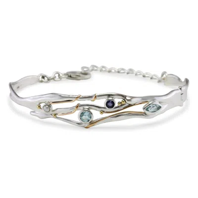 Isla Silver Women's Blue Topaz, Iolite & Freshwater Pearl Sterling Silver Adjustable Bracelet