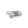 Isla Silver Women's Blue / White / Silver Dainty Pearl & Blue Topaz Ring