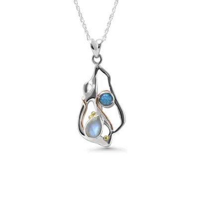 Isla Silver Women's Blue / White / Silver Handmade Rainbow Moonstone & Blue Opal Pendant