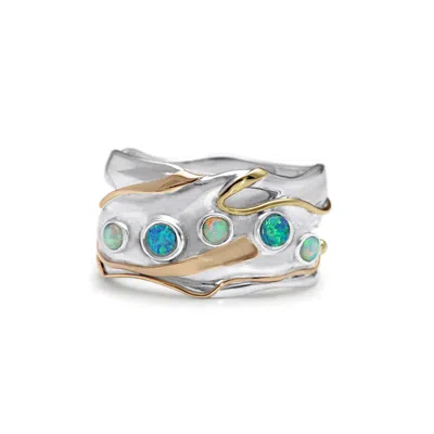 Isla Silver Women's Blue / White / Silver Quintet Of Fire Opals Ring