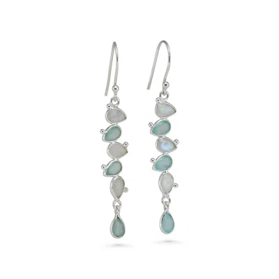 Isla Silver Women's Blue / White / Silver Rainbow Moonstone & Aqua Chalcedony Drop Earrings