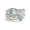 Isla Silver Women's Blue / White / Silver Rainbow Moonstone & Fire Opalite Statement Ring