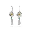Isla Silver Women's Blue / White / Silver Sterling Silver Baroque Pearl & Flower Dangle Earrings With Aventurine