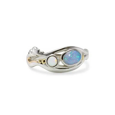 Isla Silver Women's Blue / White / Silver The Duo Sterling Silver Opal Ring With Gold Detail In Multi