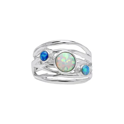 Isla Silver Women's Blue / White / Silver Trio Of Opal Statement Ring