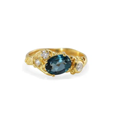 Isla Silver Women's Gold / Blue Diamond & London Blue Topaz Gold Statement Ring In Gold/blue