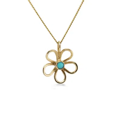 Isla Silver Women's Gold / Blue Gold Flower Pendant With Turquoise Stone