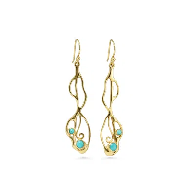 Isla Silver Women's Gold / Blue Handcrafted Gold Vermeil American Turquoise Drop Earrings In Multi
