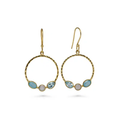 Isla Silver Women's Gold / Blue / Pink Gold Vermeil Multi-gemstone Hoop Earrings