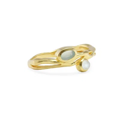 Isla Silver Women's Gold / Blue / Silver Aqua Chalcedony & Rainbow Moonstone Gold Ring In Multi