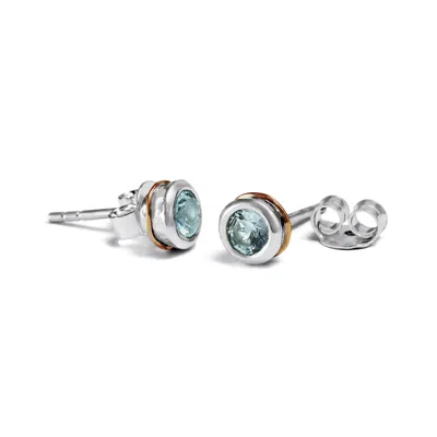 Isla Silver Women's Gold / Blue / Silver Handmade Blue Topaz Stud Earrings In Multi