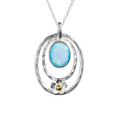 Isla Silver Women's Gold / Blue / Silver Handmade Silver Flower & Blue Fire Opal Necklace