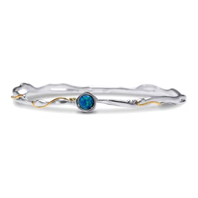Isla Silver Women's Gold / Blue / Silver Organic Delicate Opalite Bangle In Multi