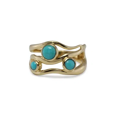 Isla Silver Women's Gold / Blue Trio Of American Turquoise Gold Ring