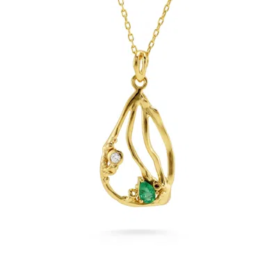Isla Silver Women's Gold / Green Lab-grown Diamond & Emerald Gold Pendant In Gold/green