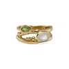 Isla Silver Women's Gold / Green Peridot & Moonstone Gold Ring