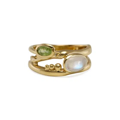 Isla Silver Women's Gold / Green Peridot & Moonstone Gold Ring