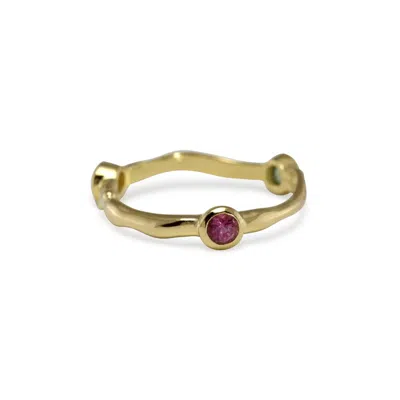 Isla Silver Women's Gold / Green / Pink Gold Vermeil Dainty Gemstone Ring