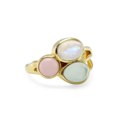 Isla Silver Women's Gold / Pink / Purple Moonstone, Rose & Aqua Chalcedony Gold Ring In Multi