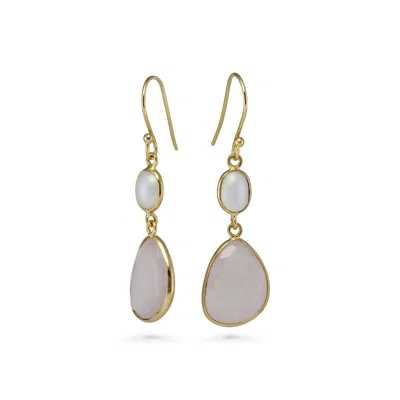 Isla Silver Women's Gold / Pink / White Gold Vermeil Pearl & Rose Quartz Drop Earrings In Multi