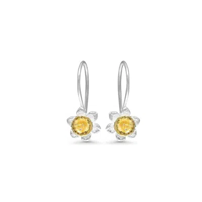 Isla Silver Women's Gold / Silver Daffodil Bloom Drop Earrings