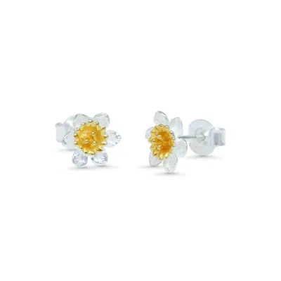 Isla Silver Women's Gold / Silver Daffodil Bloom Stud Earrings